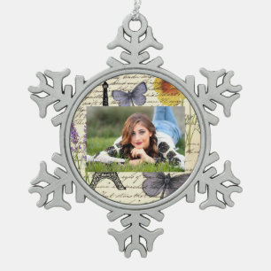 Ornement Flocon De Neige tour eiffel de paris, papillon rustique vintage