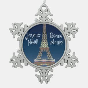 Ornement Flocon De Neige Tour Eiffel Ornement d'eau de Noël