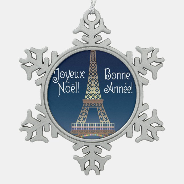 Ornement Flocon De Neige Tour Eiffel Ornement d'eau de Noël (Devant)