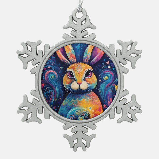 Ornement Flocon De Neige Tourbillons et coeurs Bleu (Devant)