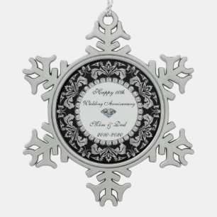 Ornement Flocon De Neige Tournoyants d'Argent Diamants 10e Anniversaire de