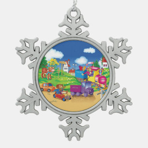 Ornement Flocon De Neige train et voiture