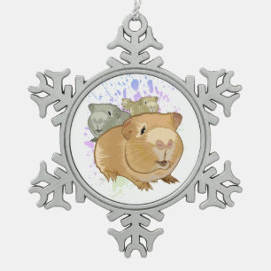 Ornement Flocon De Neige Trio de cochons d'Inde colorés Éclaboussure de pei