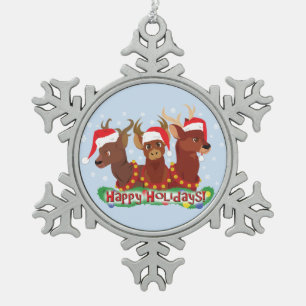 Ornement Flocon De Neige Trois cerfs communs de Noël