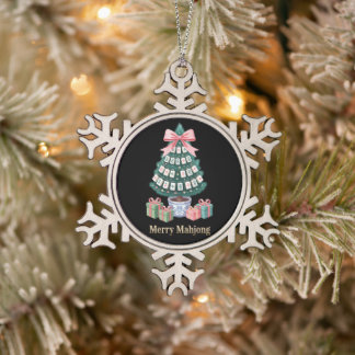 Ornement Flocon De Neige Tuile d'arbre de Noël Mahjong joyeux Cadeaux Arc r