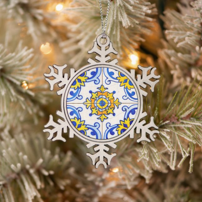 Ornement Flocon De Neige Tuile d'azulejo portugaise traditionnelle (Arbre)