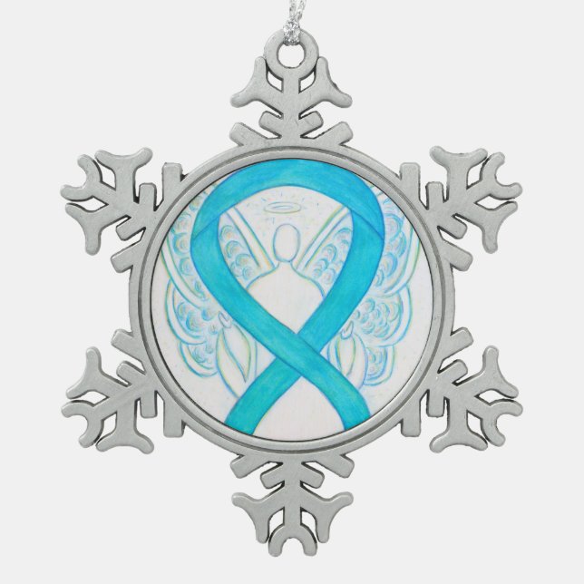 Ornement Flocon De Neige Turquoise Blue Awareness Ruban Angel Ornament (Devant)