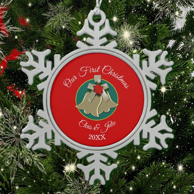 Ornement Flocon De Neige Twin Gold cloches Notre premier Noël (Créateur téléchargé)