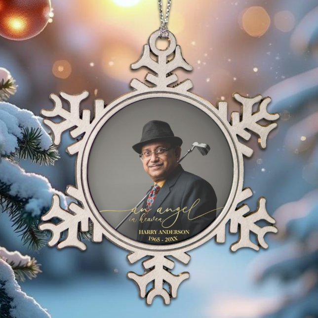Ornement Flocon De Neige Un Ange Au Ciel | Photo Mémorial Gold Foil (Créateur téléchargé)