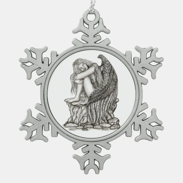 Ornement Flocon De Neige Un ange endormi sur la pierre (Devant)