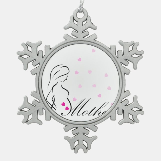 Ornement Flocon De Neige Une future mère enceinte avec les coeurs roses (Devant)