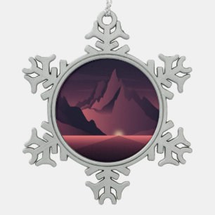 Ornement Flocon De Neige Une illustration de coucher de soleil en montagne