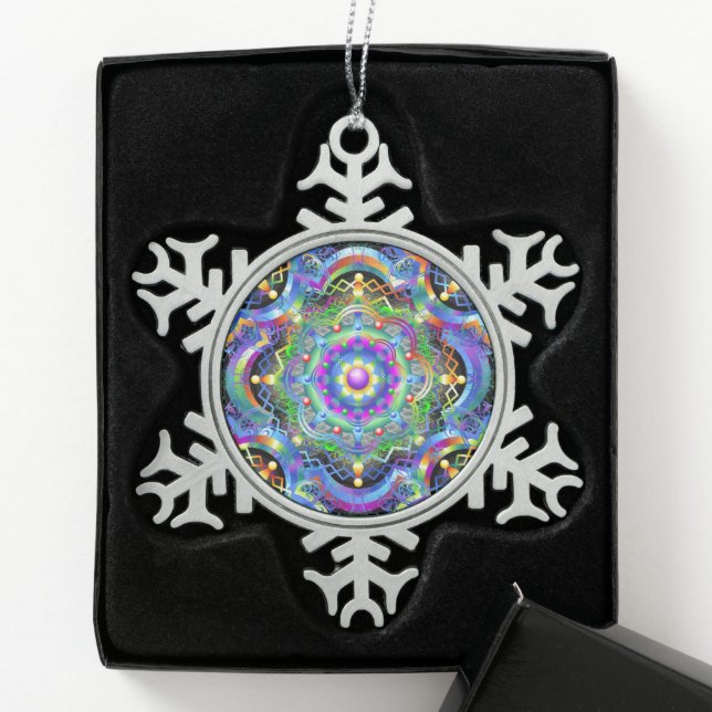 Ornement Flocon De Neige Univers Mandala Couleurs Psychédéliques (Boîte)