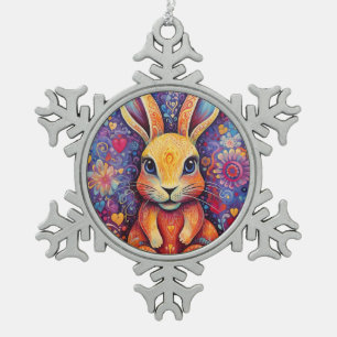 Ornement Flocon De Neige Valentine Bunny Flowers coeur violet