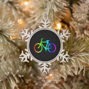 Ornement Flocon De Neige Vélo arc-en-ciel ombré brillant
