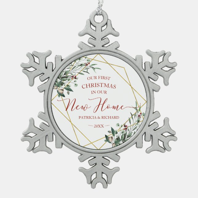 Ornement Flocon De Neige Verdure Notre Premier Noël Dans Notre Nouvelle Mai (Devant)