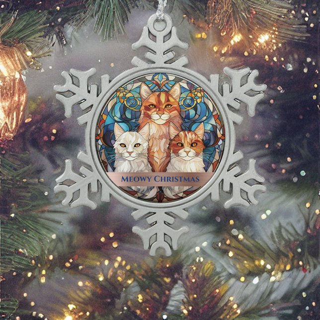 Ornement Flocon De Neige Verre Bleu Sint Look Meowy Christmas Chats (Créateur téléchargé)
