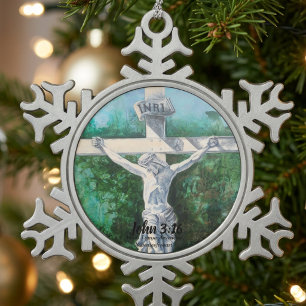 Ornement Flocon De Neige Verset de la Bible Crucifix Raison de la saison