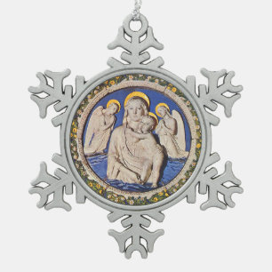 ORNEMENT FLOCON DE NEIGE VIERGE AVEC ENFANT ET ANGELS