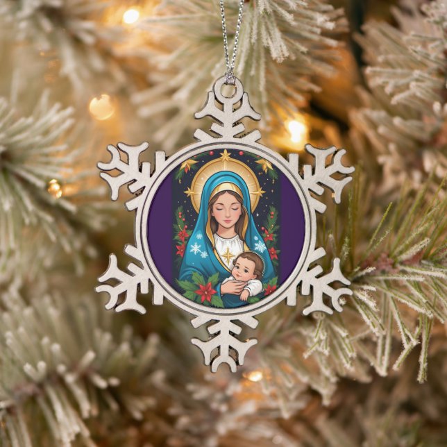 Ornement Flocon De Neige Vierge catholique chrétienne Marie Noël (Arbre)