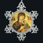 Ornement Flocon De Neige Vierge Marie béni avec l'ornement de Jésus<br><div class="desc">Vierge Marie béni avec l'icône de Jésus de bébé avec l'icône argentée de Theotokos d'ornement d'arbre de Noël de flocon de neige d'étain</div>