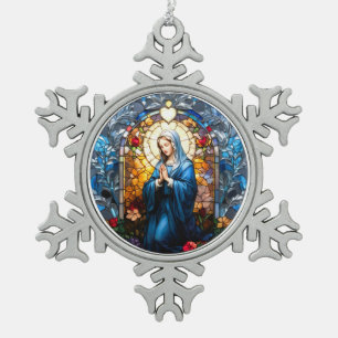Ornement Flocon De Neige Vierge Marie prier - Vitrail