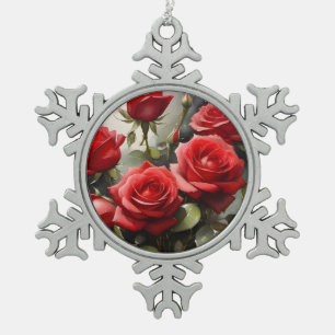 Ornement Flocon De Neige Vintage joli rouge Roses aquarelle peinture