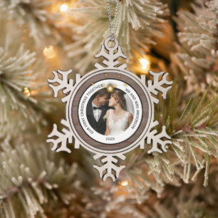 Ornement Flocon De Neige Vintage Rustic Mr & Mrs Premier Noël Ensemble