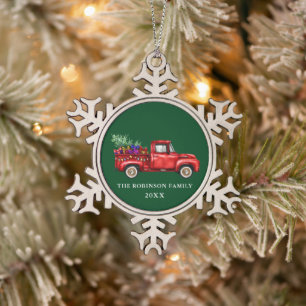 Ornement Flocon De Neige Vintage Truck Arbre Cadeaux Famille de Noël Anné