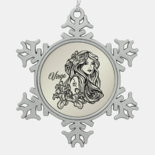 Ornement Flocon De Neige Virgo La Vierge Zodiac Golden