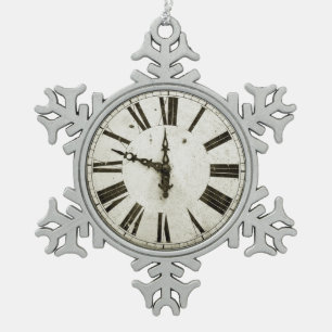 Ornement Flocon De Neige Visage d'horloge