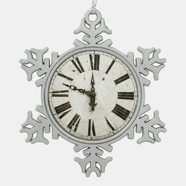 Ornement Flocon De Neige Visage d'horloge (Devant)