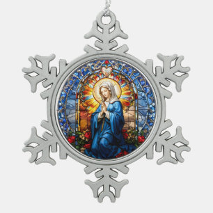 Ornement Flocon De Neige Vitrail de Vierge Marie catholique chrétienne