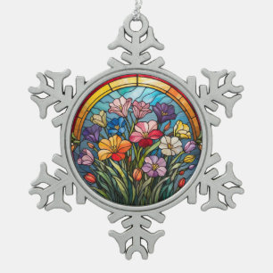 Ornement Flocon De Neige Vitrail floral