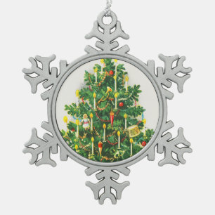 Ornement Flocon De Neige Vœux de Noël, carte vintage, Sapin de Noël