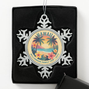 Ornement Flocon De Neige Voyage familial personnalisé rétro Hawaï vacances