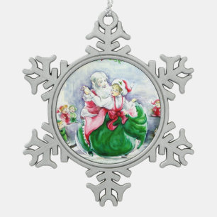 Ornement Flocon De Neige Waltzing Père Noël & Mme Claus Snowflake Ornament