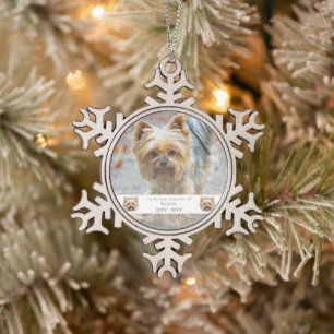 Ornement Flocon De Neige Watercolor Yorkie et Floral Wreath Memorial