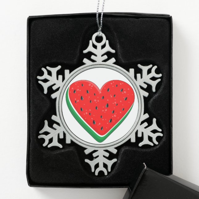 Ornement Flocon De Neige Watermelon Heart Valentine's Day Free Palestine (Boîte)