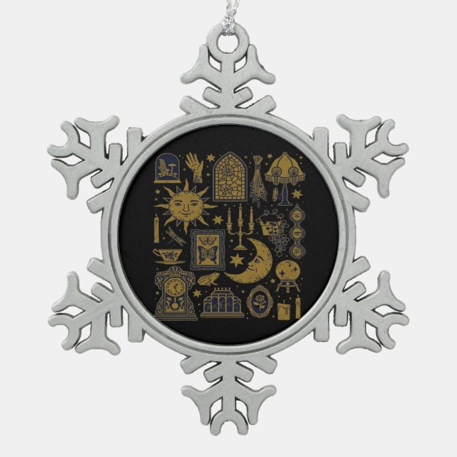 Ornement Flocon De Neige Whimsigoth Classic - Lunes Mystiques & Forêt (Devant)