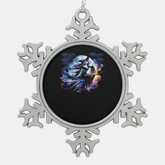 Ornement Flocon De Neige Whimsigoth Sorcière volant au-dessus de la Pleine  (Devant)