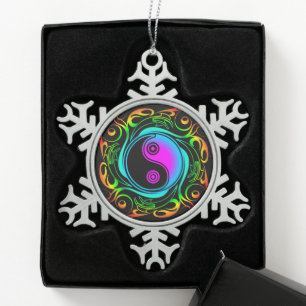 Ornement Flocon De Neige Yin Yang Psychedelic Rainbow Tattoo