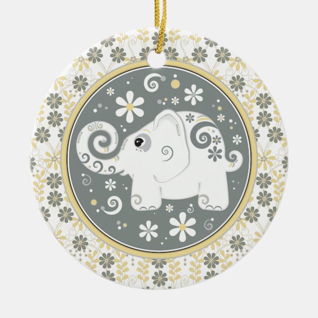 Ornement floral Fancy jaune gris blanc Eléphant (Devant)