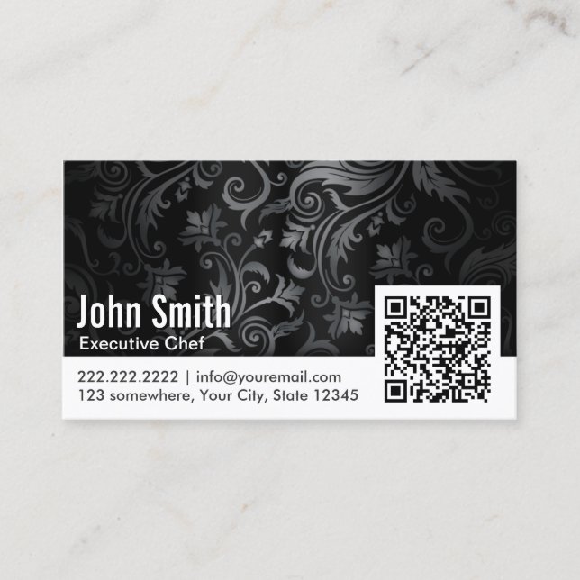 Ornement floral QR Code Chef Carte de visite (Devant)