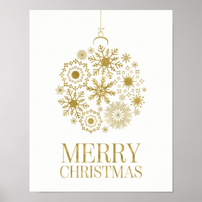 Ornement Gold Snowflake joyeux affiche de Noël (Devant)
