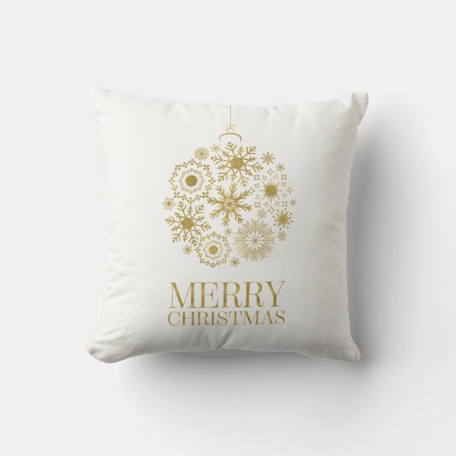 Ornement Gold Snowflake Joyeux Coussin de Noël (Recto)