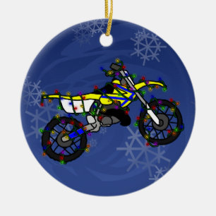 Ornement jaune de vélo de saleté de Noël