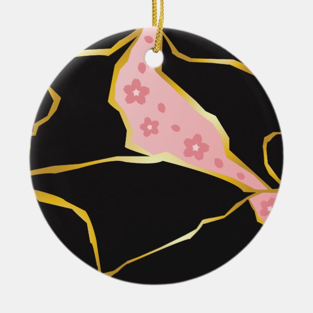 Ornement Kintsugi avec Accents de Fleurs de Cerisi (Devant)