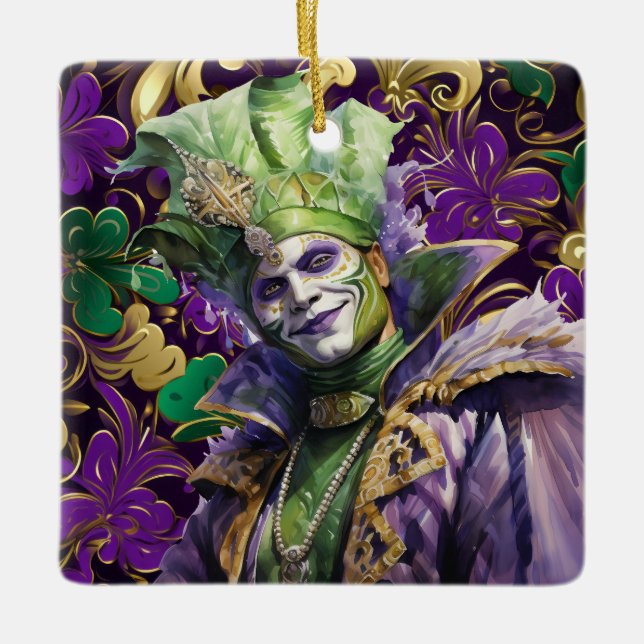 Ornement Mardi Gras Jester Porcelain (Devant)
