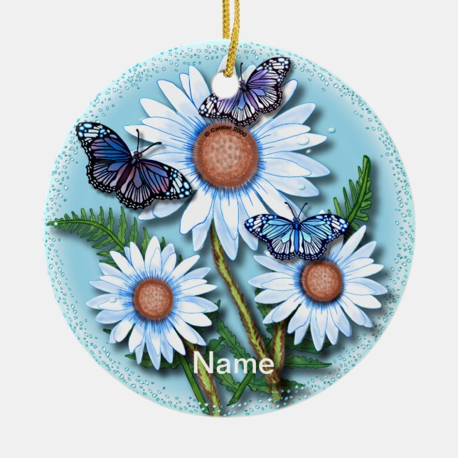 Ornement marguerite bleu papillon (Devant)